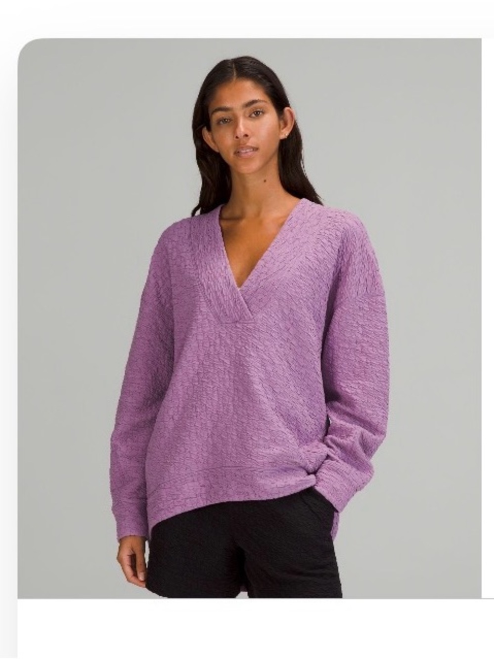 Lululemon Relaxed V-Neck purple Lavender rippled Sweater sweatshirt 10 large